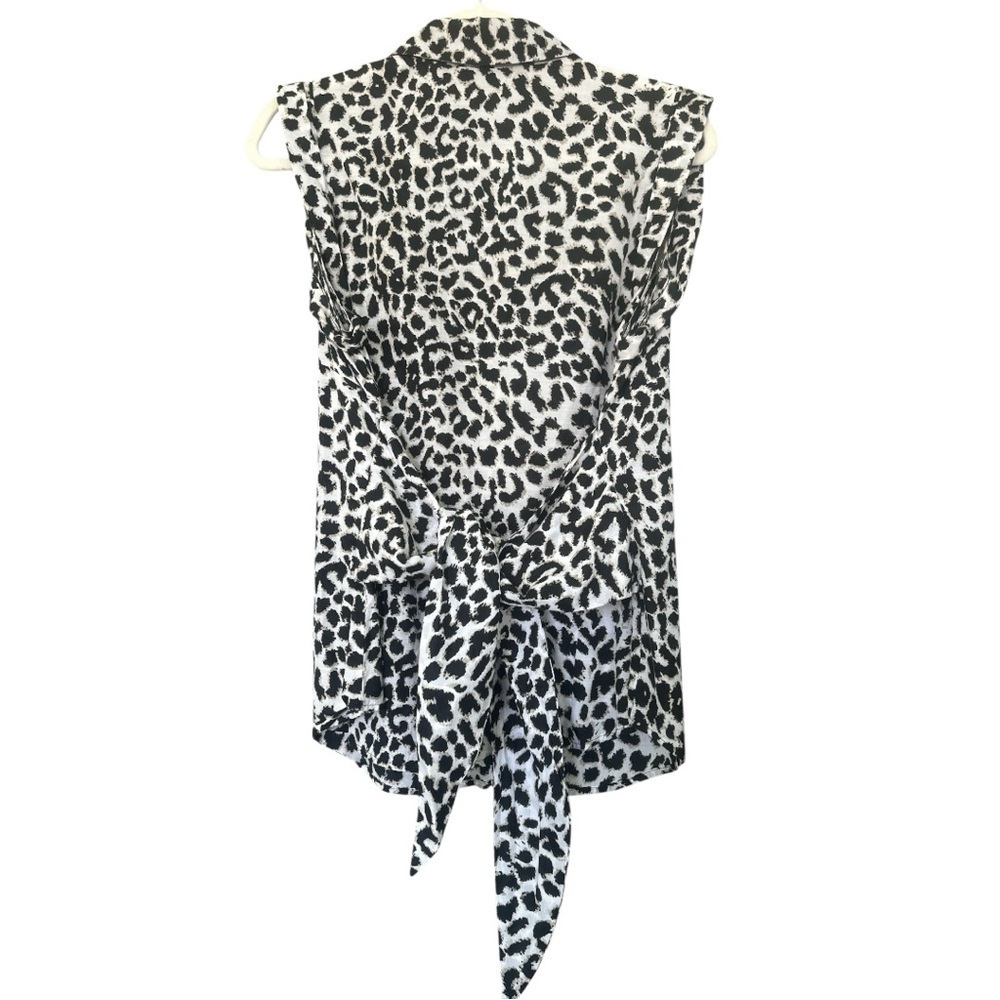 Ann Taylor Animal Print Cap Sleeve Back Tie Button Down Blouse Career Layer Sz14 - Picture 2 of 7